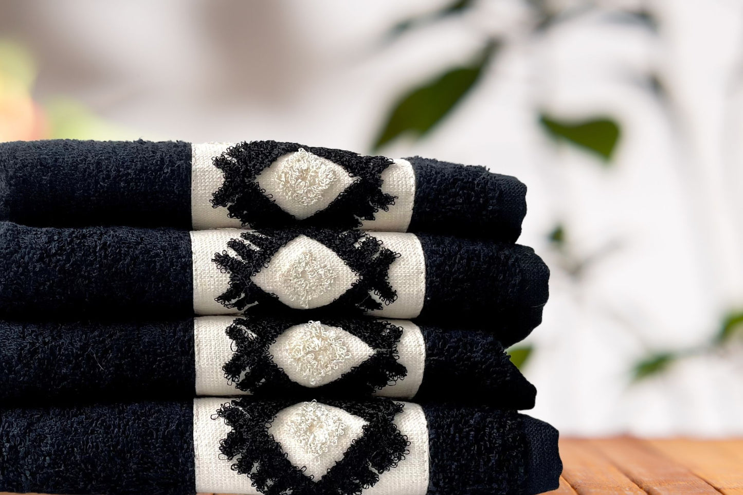 Black Turkish Towel with Unique Ethnic Design